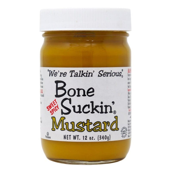 340 gram jar of Bone Suckin Mustard - Sweet Spicy