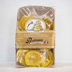 250 gram package of Bertagni Girasoli (sunflower shape) stuffed fresh pasta with buffalo mozzarella 