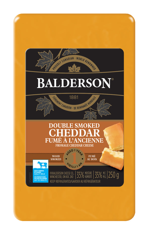 250 gram package of 1 year old Balderson double smoked cheddar.