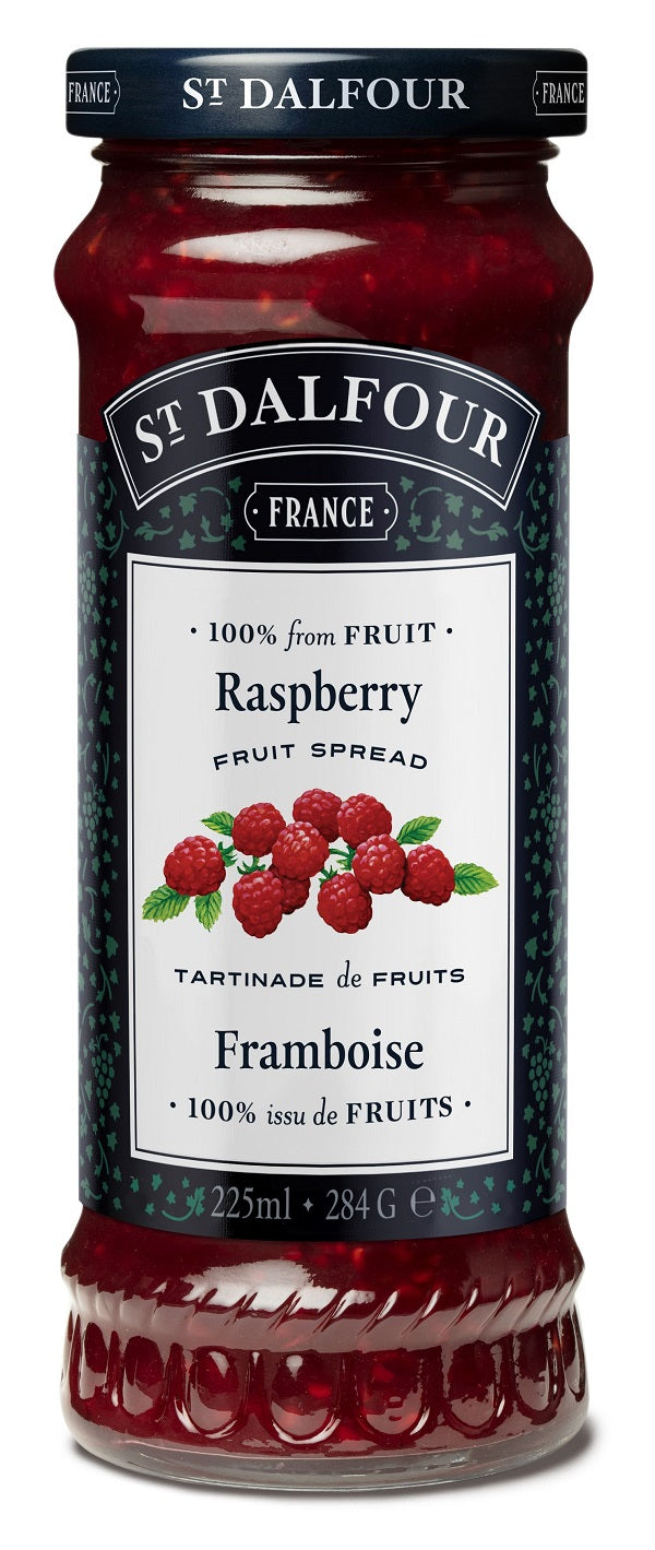 255 ml jar of St. Dalfour Raspberry Fruit Spread.