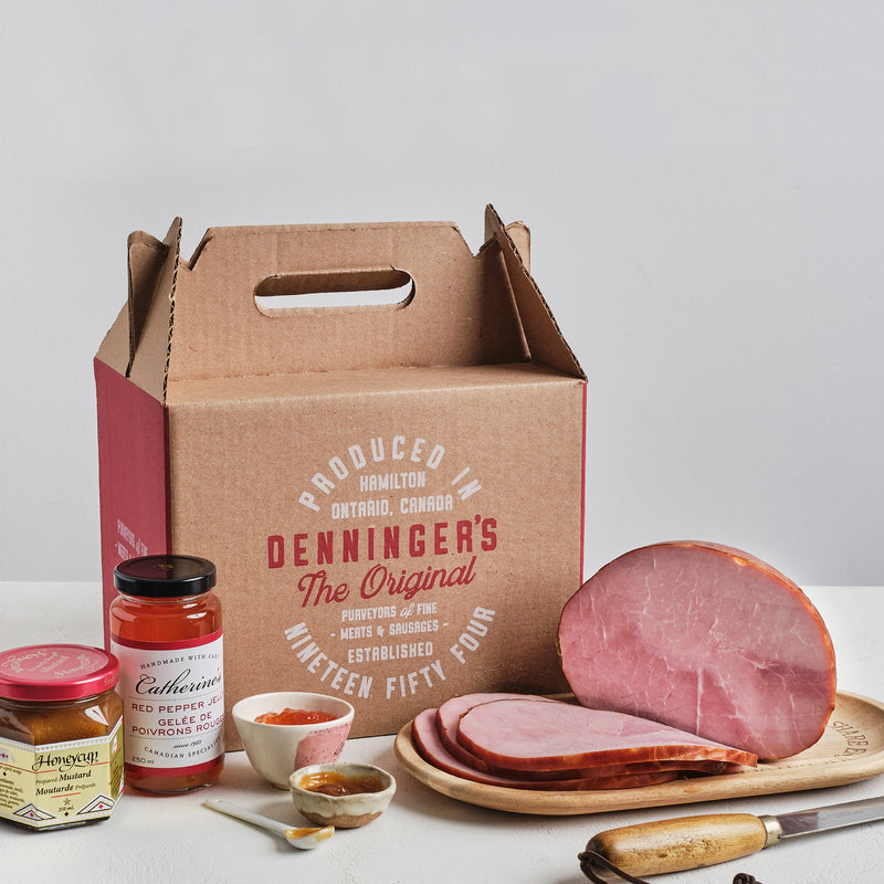 Dennninger's Blackforest-style Ham with Catherine's Red Pepper Jelly and Honeycup Mustard.