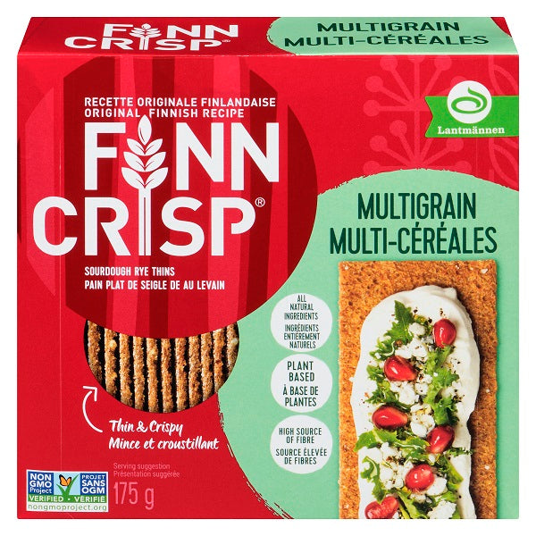 175 gram box of Finn Crisp Multigrain Sourdough Rye Thins