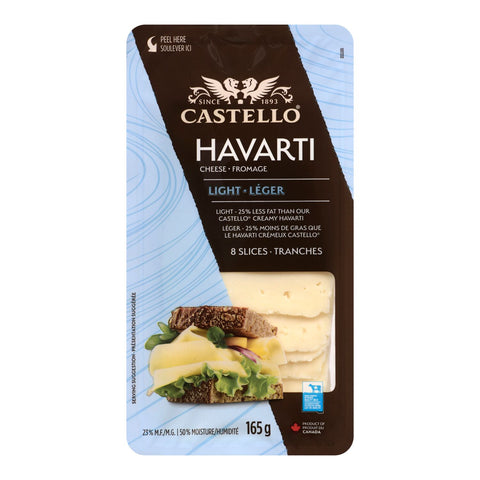 Packaged Castello Havarti cheese slices on a white background