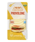 Packaged Castello Provolone cheese with a sandwich illustration on a white background