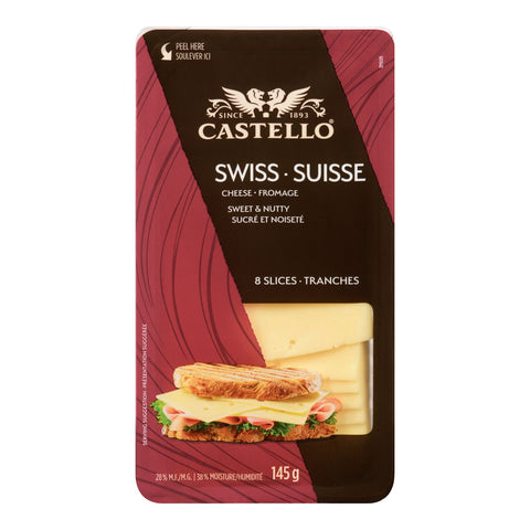 Packaged cheese slices by Castello with a red and black design.