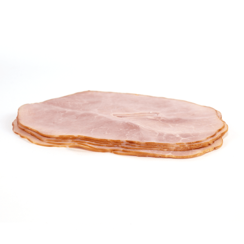 Slices of smoked maple black forest ham.
