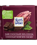 100 gram Ritter Sport Dark Chocolate  50% Cocoa. Made with 100% certified sustainable cocoa sourcing.