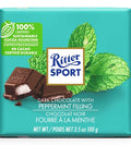 100 gram  Ritter Sport  Dark Chocolate with peppermint filling. 100% certified  sustainable  cocoa sourcing.