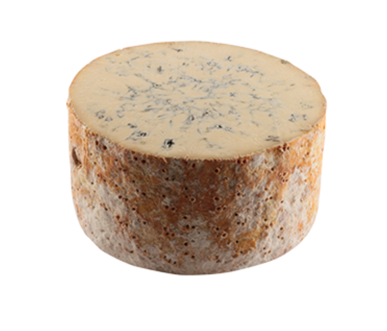 Picture of a whole wheel of Colston Stilton Bassetts Blue Cheese.  Cheese comes 125 g wedge piece.