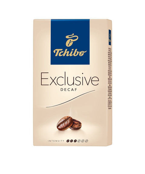 250 gram package of ground  Tchibo Exclusive Decaf Medium  Roast Coffee.