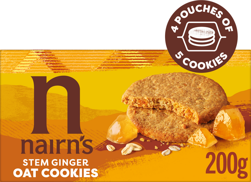 200 gram box Nairn's Stem Ginger Oat Cookies. 