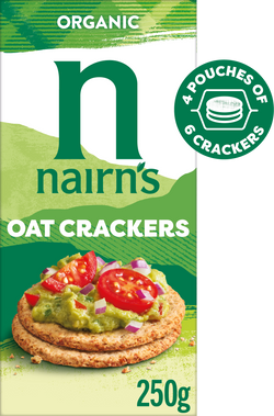 250 gram  box of Nairn's Organic Oat Crackers.