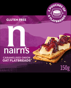 150 gram box of Nairn's gluten free Oat Flatbreads caramlised onion.