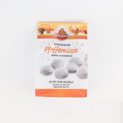 300 gram bag of Wicklein Nurnberger Pfefferuusse - brown gingerbread cookies with the classic white glaze. Imported from Germany