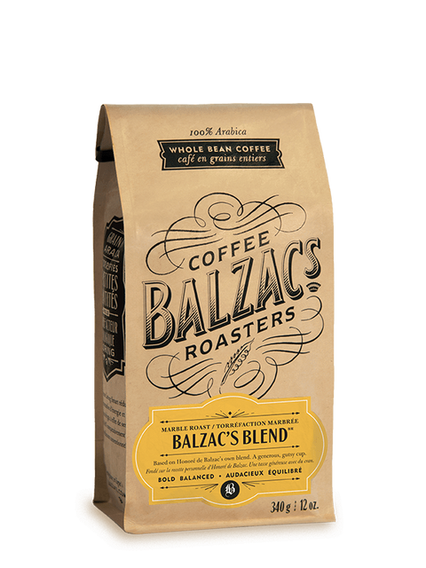 340 gram bag of Balzac's Blend Coffee. Whole Bean. 100% Arabic.