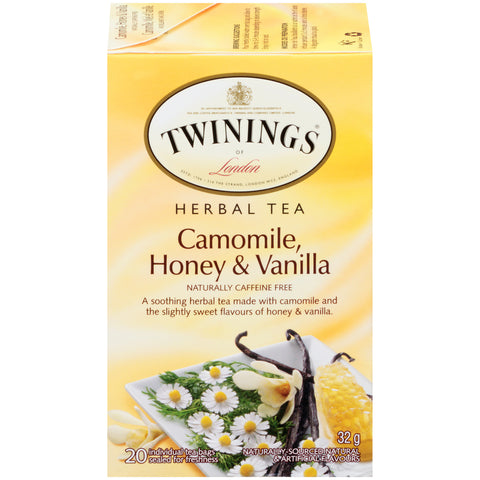 32 gram box of Twinings Camomile Honey and Vanilla Herbal Tea. Twenty individual tea bags sealed for freshness.