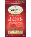 40 gram box of Twinings English Breakfast Black Tea 20 individual tea bags sealed for freshness.