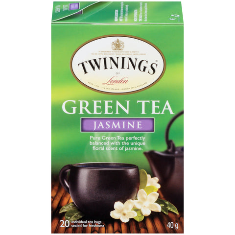 40 gram box of Twinings Jasmine Green Tea. Twenty individual tea bags sealed for freshness.