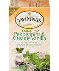 40 gram box of Twinings Peppermint and Creamy Vanilla Herbal Tea. Twenty individual tea bags sealed for  freshness.