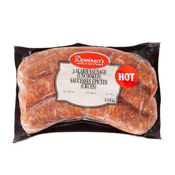 370 gram package of three Denninger's  5 Alarm Pork Sausage  - Frozen
