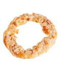 This ring shaped pastry is slightly sweet marzipan between layers of French puff pastry. Twisted, bound and lightly baked. Smothered with icing and topped with oven roasted almonds.