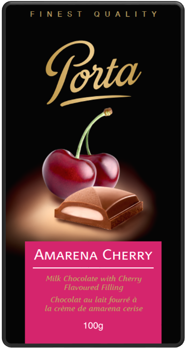 100 gram Porta milk chocolate bar with cherry flavoured filling