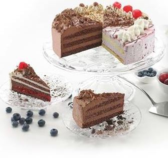 Assorted torte with four pieces each of Black Forest and Chocolate Mousse Torte and three pieces each of Hazelnut and Blueberry Yogurt Torte.