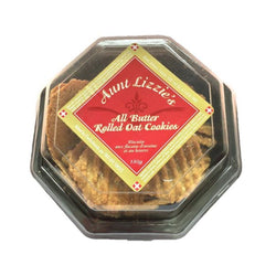 180 gram container of Aunt Lizzies All Butter Rolled Oat Cookies