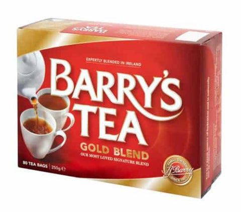 250 gram box of Barry's Tea Gold Blend. 80 tea bags per box.