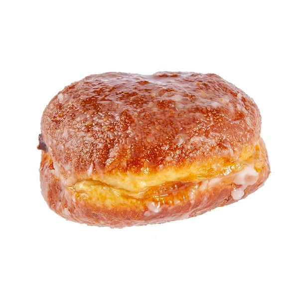A German style doughnut with no central hole, made from sweet yeast and filled with raspberry jam. 