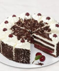 146 gram slice of Black Forest Cake whole cake is shown