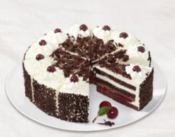 146 gram slice of Black Forest Cake whole cake is shown