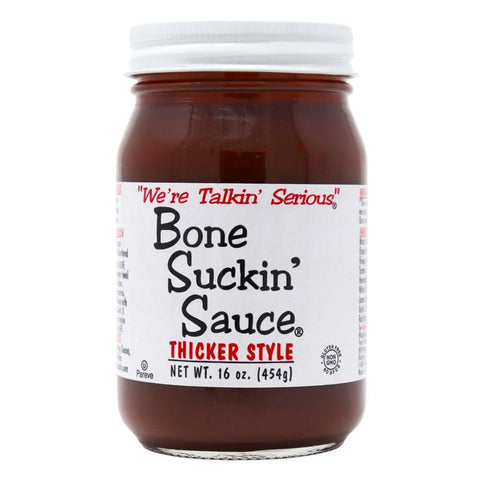 454 gram glass bottle of Bone Suckin Sauce - Thicker Style