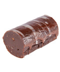 A small individual dessert fudgy brandy flavoured chocolate roll with nuts and dipped in chocolate.