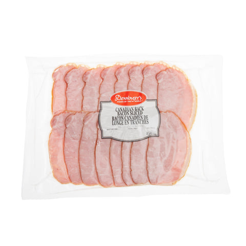 250 gram package of Denninger's sliced Canadian back bacon.
