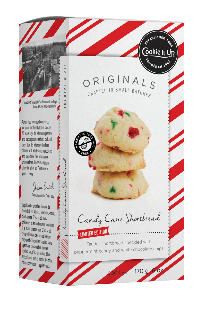 170 gram box of Cookie it Up Originals Candy Cane Shortbread 