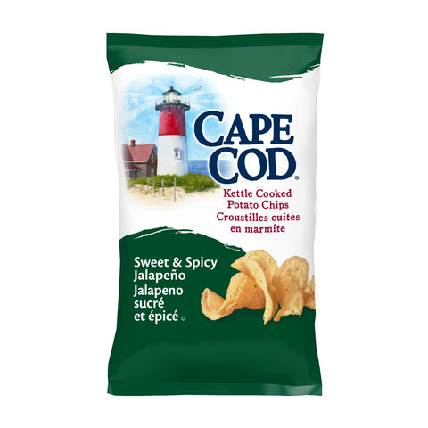 200 gram bag of Cape Cod Sweet and Spicy Jalapeno Kettle Cooked Potato Chips.
