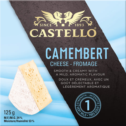 125 gram box of Castello Camembert Cheese. Smooth and creamy with a mild, aromatic flavour.