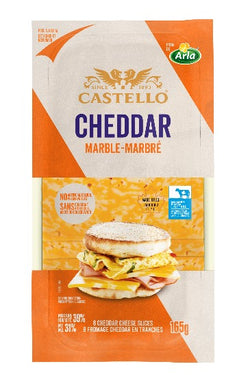 165 gram package Castello sliced cheddar marble cheese.