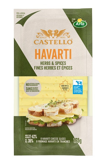 165 gram package of Castello sliced herbs and spices Havarti Cheese
