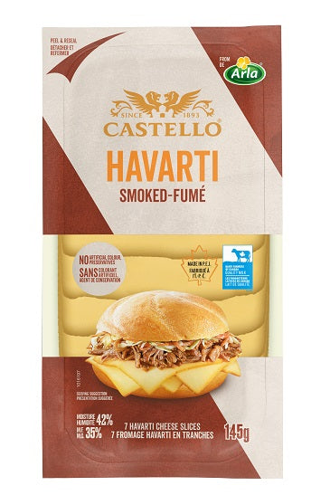 145 gram package of Castello sliced smoked Havarti cheese 