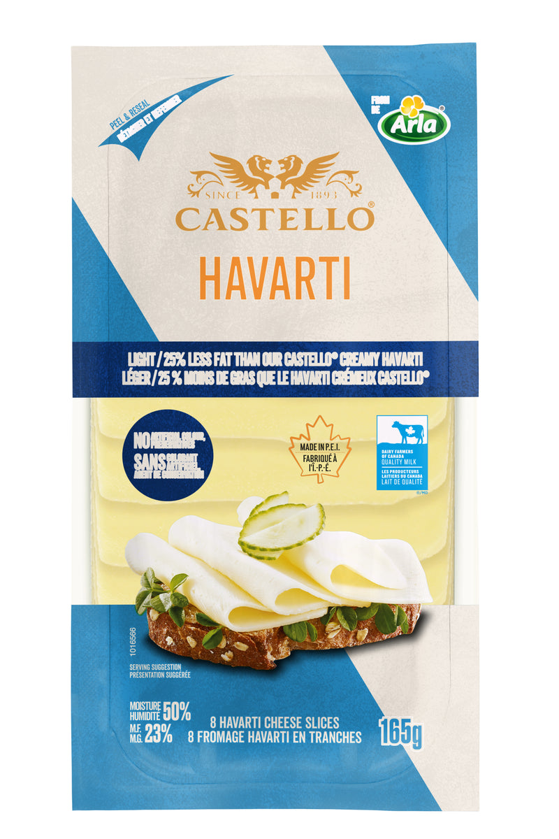 165 gram package of Castello sliced light Havarti