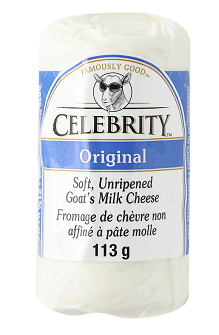 113 gram Celebrity Original soft unripened goat's milk cheese.