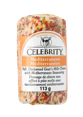 113 gram Celebrity soft, unripened goat's milk cheese with Mediterranean seasoning
