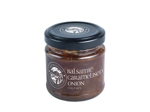 100 gram glass jar of Snowdonia Balsamic caramelised onion chutney.