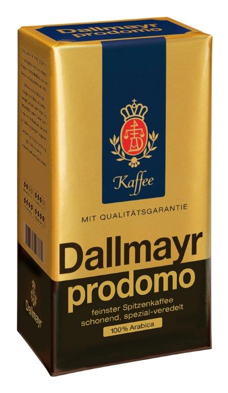 500 gram package of Dallmayr Prodomo ground coffee. 100% Arabica.