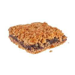 200 gram slice of  bar cookie made of cooked dates with an oatmeal crumb topping
