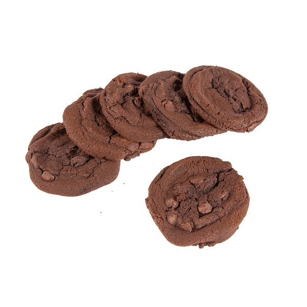 6  chocolate cookies loaded with chocolate chips.