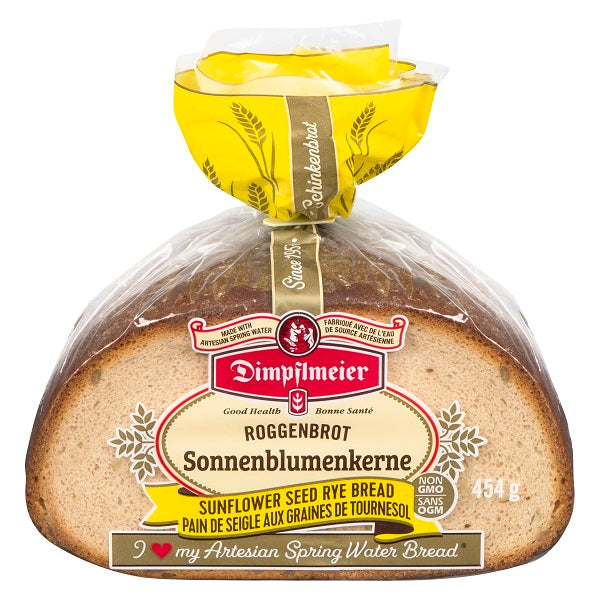 454 g package of Dimpflmeier sliced sunflower seed rye bread