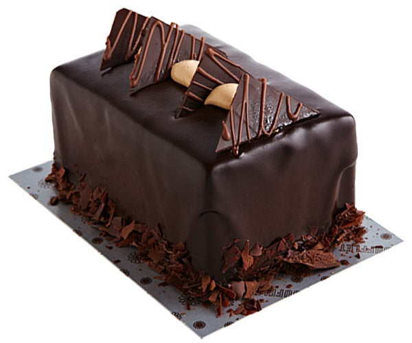 3.5"X5.5" 650 g Gluten-free Devil's Food chocolate cake, chocolate buttercream, dark chocolate glaze. 